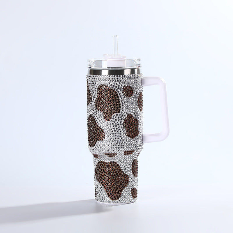 Wholesale Tumbler Ice Bullies Cup  Colorful Cow Pattern Diamond-encrusted Thermos Cup Straw Cup 40OZ Car Cup Ice Cup